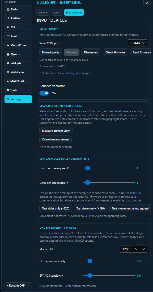 Nulled-EFT input devices: makcu connection and mouse settings